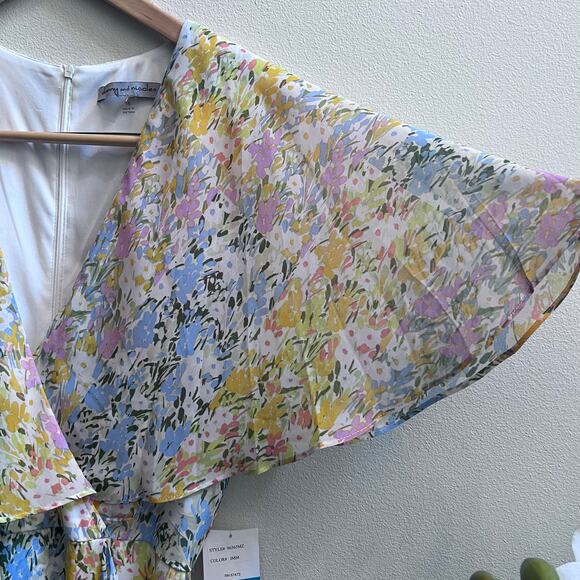 Womens Floral Ivory Mango Multicolor 16 Ruffle Maxi Cocktail Dress Wedding Guest - Picture 5 of 10